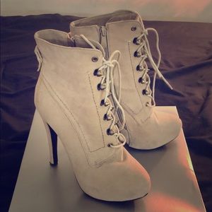 Tan High Heel Lace Up Booties